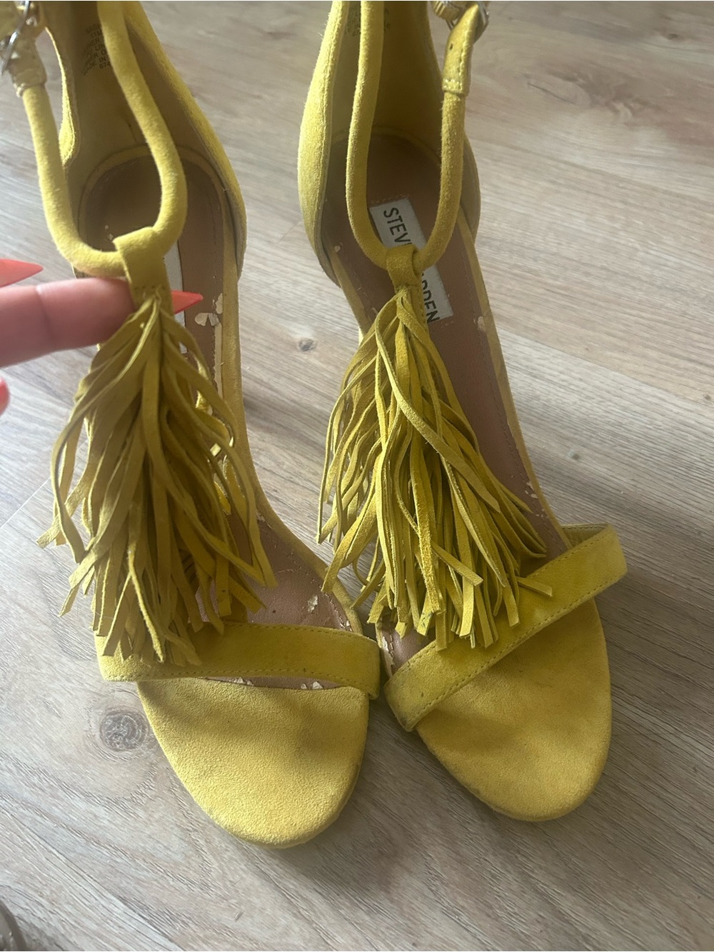 Steve Madden Yellow Suede Tassel Ankle-Strap Sandals